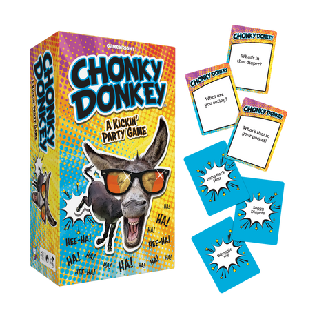 Chonky Donkey party game box with fun question and answer cards for hilarious group gameplay.