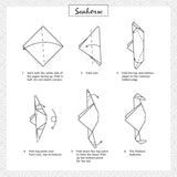 Origami Paper Cat Patterns showing step-by-step black and white instructions to fold a seahorse figure.