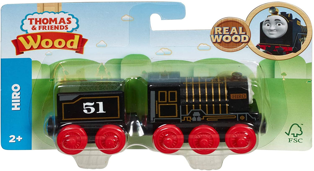 Hiro Train wooden toy from Thomas & Friends Wood, black and red train, ages 2+, made of real wood.