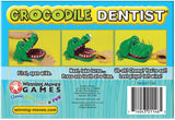 Crocodile Dentist game packaging showing how to play by pressing the crocodile’s teeth to avoid a chomp.