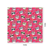 Origami Paper Cat Patterns sheet featuring colorful cat faces with glasses on a vibrant pink background.