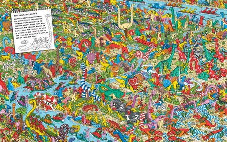 Where's Waldo Incredible Paper Chase vibrant jungle scene filled with colorful animals and hidden characters.