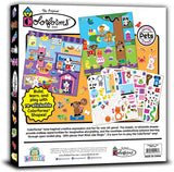 Colorforms Pets play set with 145 re-stickable pieces, 2 play scenes, idea guide, and storage box for kids ages 3+.