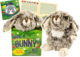 Hug a Bunny Kit featuring a soft plush bunny, guidebook, and fun facts about rabbits for kids ages 3 and up.
