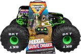 HUGE RC Grave Digger with oversized BKT tires, dual joystick controller, and authentic Monster Jam graphics.
