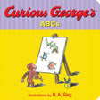 Curious George's ABC featuring Curious George looking at a board with letters shaped like animals and objects.