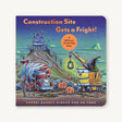 Construction Site Gets a Fright! Halloween book cover with spooky construction trucks and pumpkins at night.