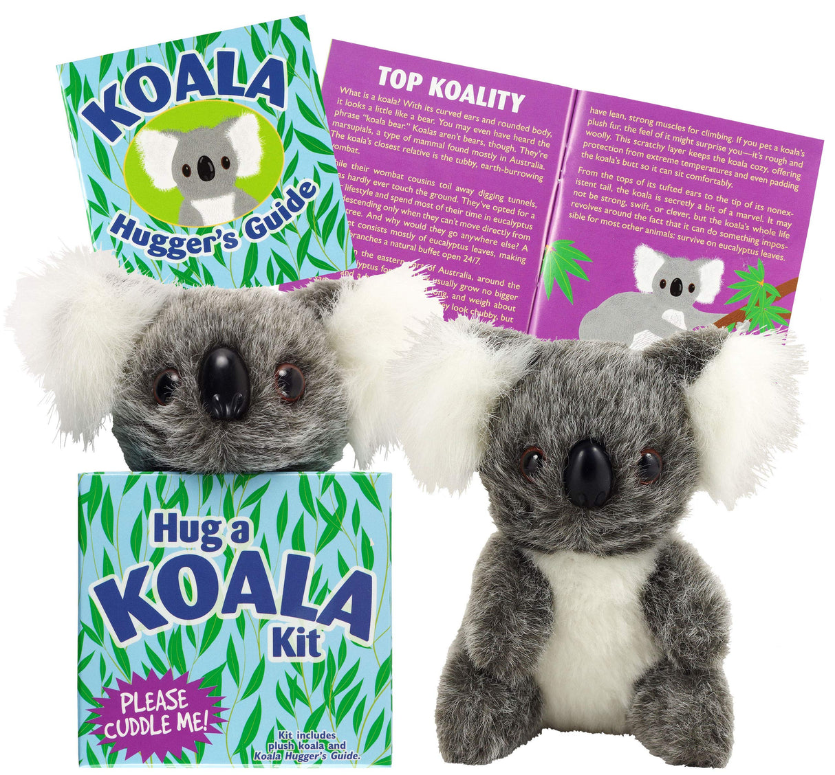 Hug a Koala Kit with soft plush koala, Koala Hugger’s Guide booklet, and colorful packaging for kids ages 3 and up.