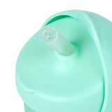 Close-up of the silicone straw on the SWIG Sippy Cup Mint with a rotating cover for spill prevention.