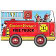 Curious George's Fire Truck board book with George, firefighters, and a Dalmatian on a bright red fire engine.