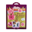 Lottie Biscuit the Beagle toy set with dressable dog figurine, dog bag, leash, bed, bone, outfit, and drinking bowl.