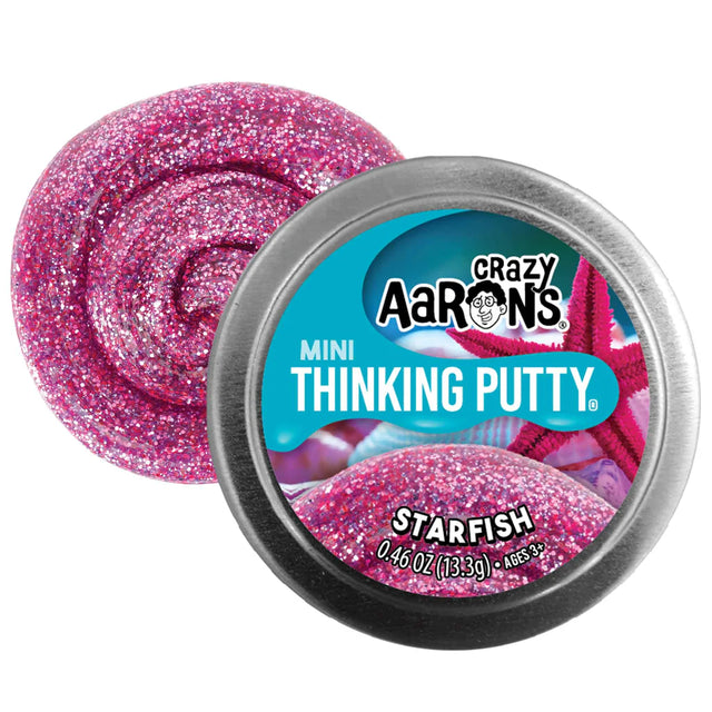 Mini Trendsetters Starfish Thinking Putty shimmering pink and purple with tactile sensory play in tin container.