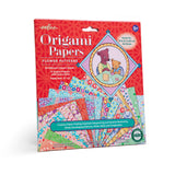 Origami Paper Flower Patterns set with 54 floral printed recycled 8x8 inch sheets and illustrated folding instructions.
