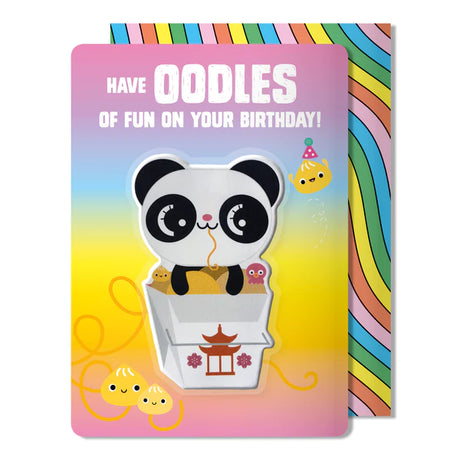 Panda Puffy Sticker Card with adorable panda and colorful background, perfect fun birthday card with removable sticker.