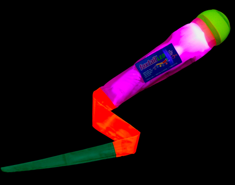 Foxtail LED Softie glowing foam ball with colorful nylon tail, perfect for night play and easy to throw and catch.