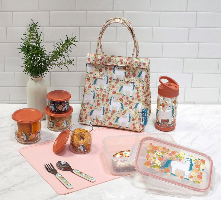 Good Lunch Bento Box | Unicorns with three compartments, airtight lid, and unicorn floral design for easy meal packing.