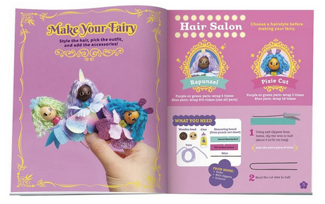 Enchanted Fairy House showing colorful fairy dolls with glitter skirts and yarn hair, ready for creative play.