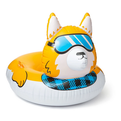 Snow Tube | Corgi inflatable snow tube with goggles and scarf, durable PVC, comfort-grip handles for winter slopes.