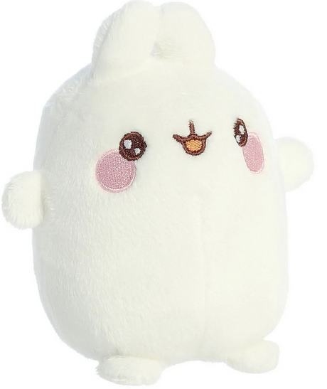 Molang Excited plush toy with soft fabric, embroidered happy face, and adorable plump bunny design, 5 inches tall.