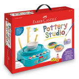 Studio Pottery Wheel kit with a kid-friendly pottery wheel, air-dry clay, paint, and tools for creative ceramic art.