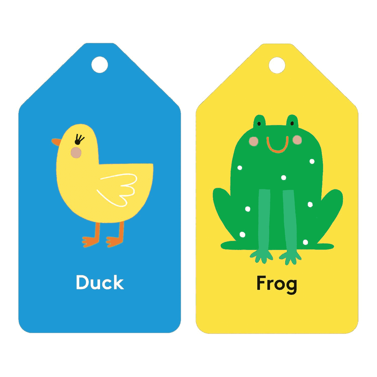 First Words Flash Cards showing colorful duck and frog illustrations with labeled words for early learning.