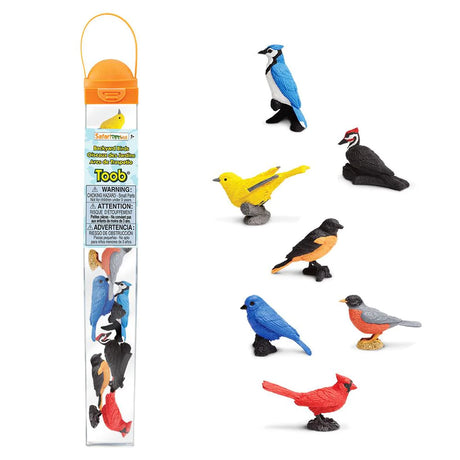 TOOB | Backyard Birds featuring seven hand-painted North American bird figurines including cardinal and blue jay