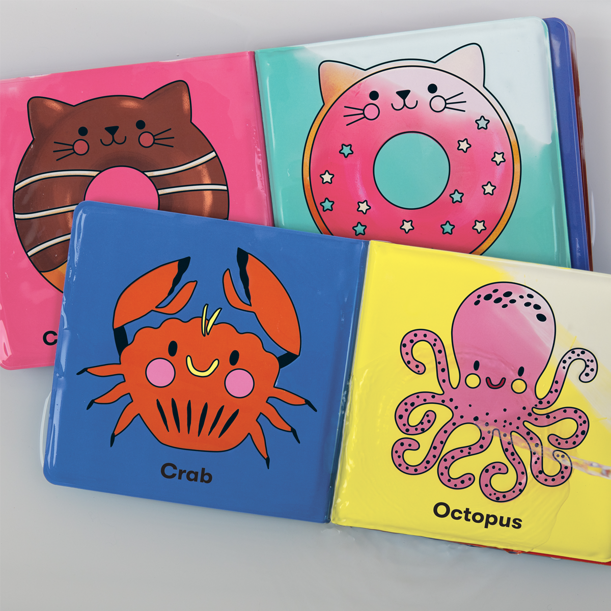 Bath Book Color Magic | Color the Ocean with colorful sea animal pages including crab and octopus for bath time fun.