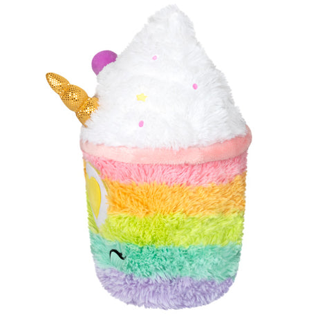 Unicorn Latte Mini plush with rainbow stripes, sparkly golden horn, and soft white whipped topping details.