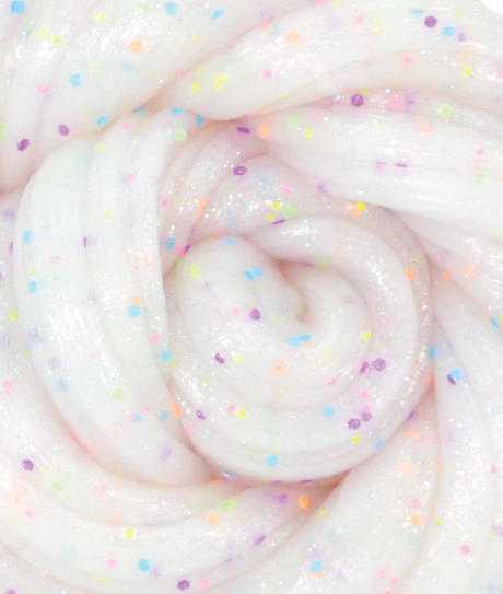 Glowbrights Enchanting Unicorn Thinking Putty with soft white texture and colorful neon confetti glitter details.