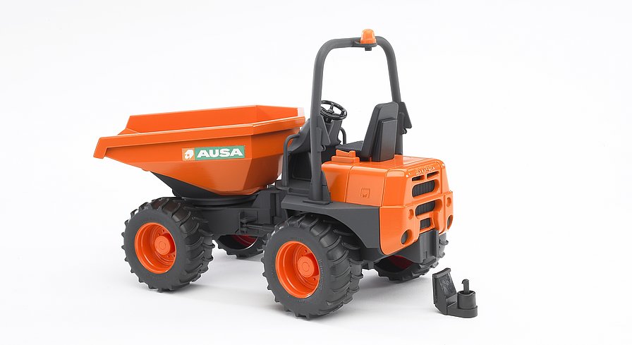 AUSA Minidumper model with articulated steering, tipping trough, and off-road capabilities for compact construction tasks.