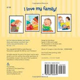 Back cover of "Mommy, Mama, and Me" board book showing family illustrations and summary text for toddlers and same-sex parents.
