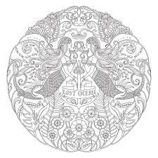 Intricate circular underwater design featuring mermaids and sea creatures in the Lost Ocean Coloring Book.