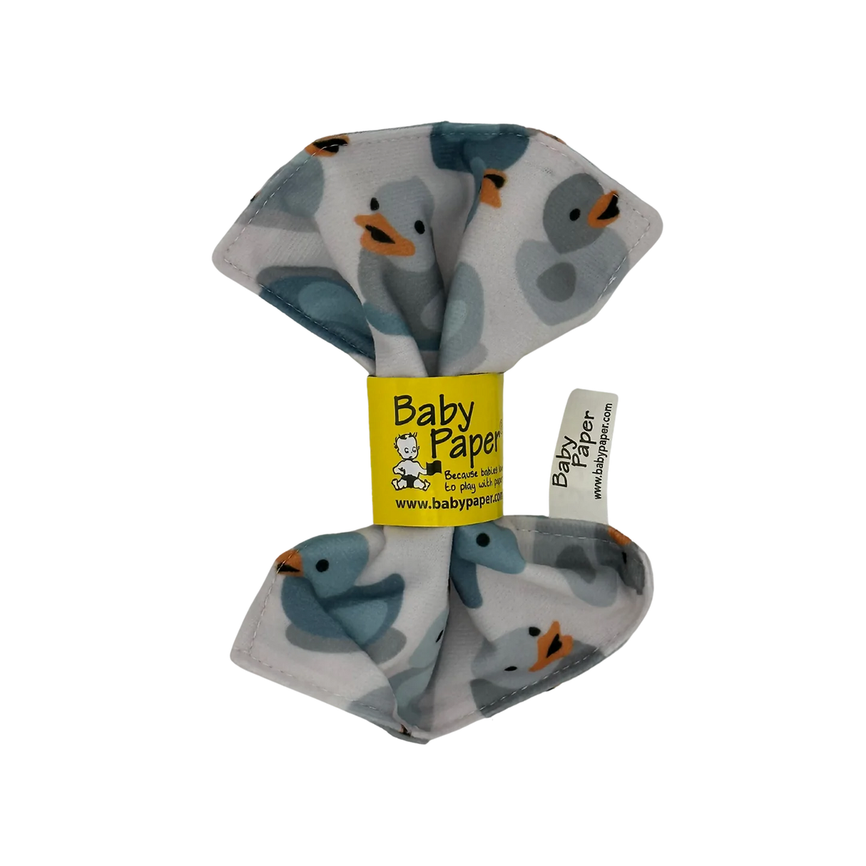 Baby Paper | Duckies soft, crinkly fabric toy with duck print designed for sensory play and baby entertainment.