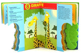Farts in the Wild! children’s book open to giraffe fart facts with funny illustrations and a green battery-powered fart machine.