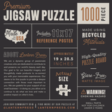 1000pc Maine Lobster Puzzle with eco-friendly inks, glare-free matte image, and 19x28.5 inch premium puzzle board.