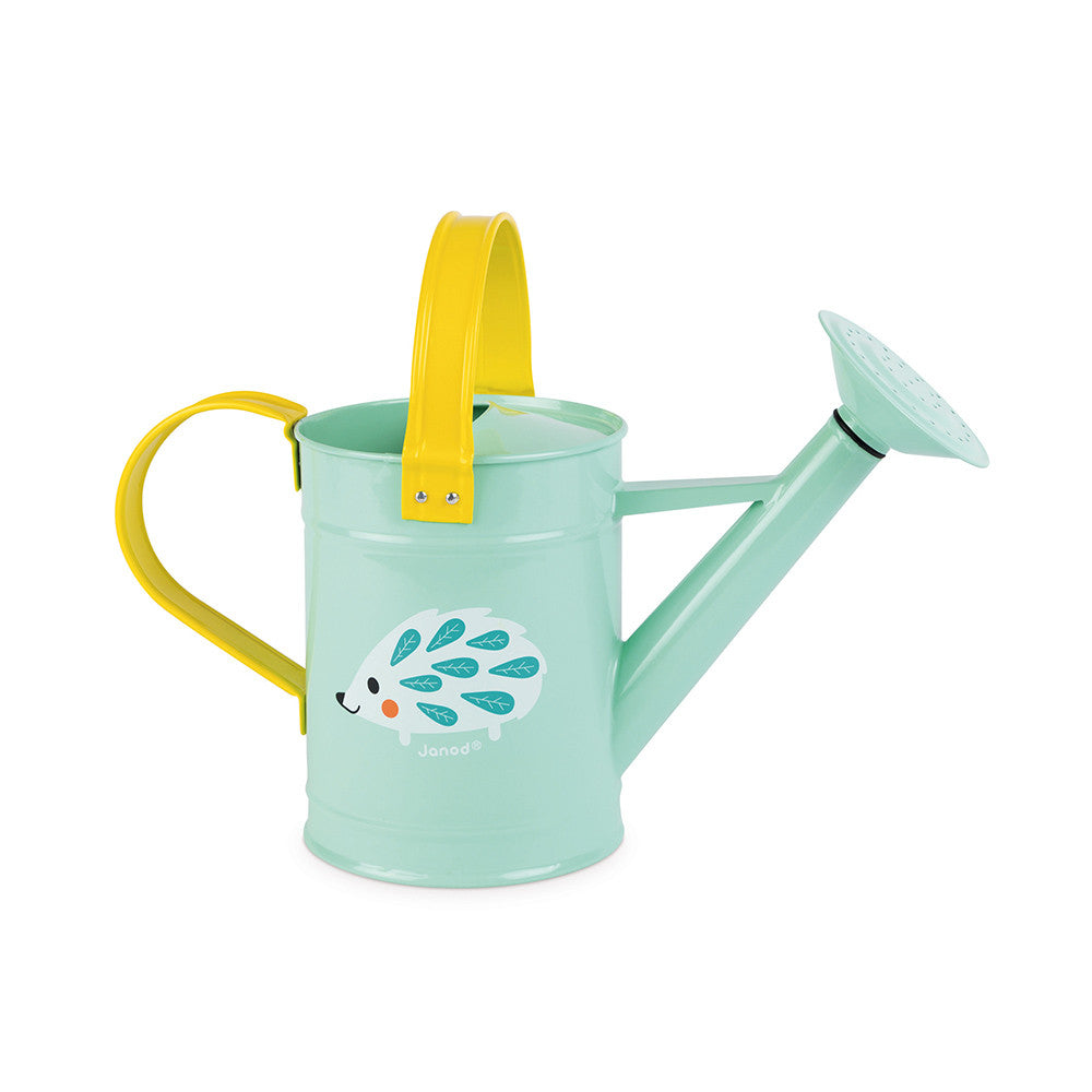 Happy Garden Watering Can metal watering can with yellow handle and hedgehog design for ages 3 and up.