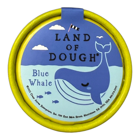 Land of Dough Mini Blue Whale play dough container with blue whale illustration and eco-friendly packaging.