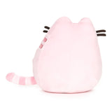 Pusheen Pet Pink plush toy showing back with soft fabric, striped tail, and relaxing pose for squishing.