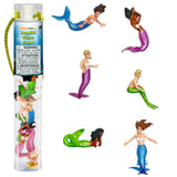 TOOB | Mermaids set with 6 colorful, detailed mermaid figurines in various poses, packed in a clear tube with a rope handle.