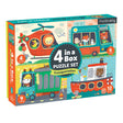 4-12pc Transportation Progressive Puzzles set with 4 colorful vehicle puzzles for ages 2-5 by Mudpuppy