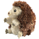 Plush Hedgehog Puppet with soft face, fluffy back, and finger slots, perfect for imaginative play and cuddling.