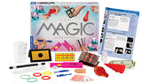 Magic Set Silver Edition with 100 tricks, magic props, instruction book, and colorful accessories for beginner magicians.