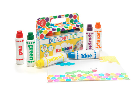 Do A Dot Art! Rainbow Markers set with six colorful washable dot markers and a colorful creative art project.