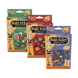 Assorted Magic Tricks featuring three colorful sets with classic props like coin paddle and puzzling boomerangs for kids 6 and up.