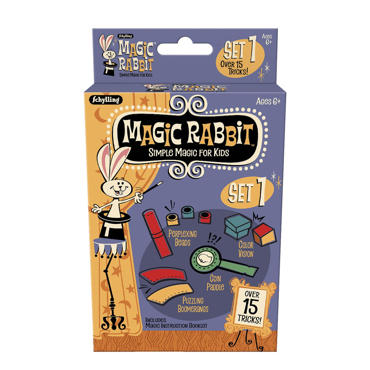 Assorted Magic Tricks box featuring Magic Rabbit Set 1 with over 15 traditional magic tricks for kids ages 6 and up