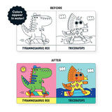 Bath Book Color Magic | Rub a Dub Dinos shows dinosaurs in black and white transforming to colorful with water.