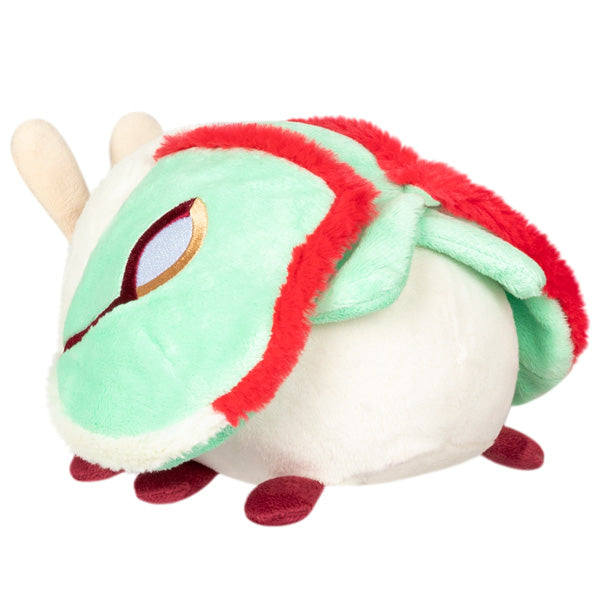 Soft plush Luna Moth Snackers with mint green wings and red trim, perfect for all ages, made of polyester fiber.