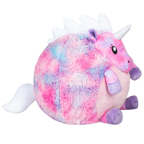 Cotton Candy Baby Unicorn plush pillow with fluffy pastel pink, purple, blue fur, white mane, horn, and tail, soft to touch.